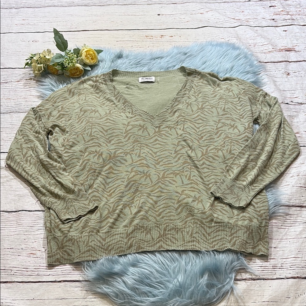 27 Miles Cotton Palm Green V Neck Sweater sz S